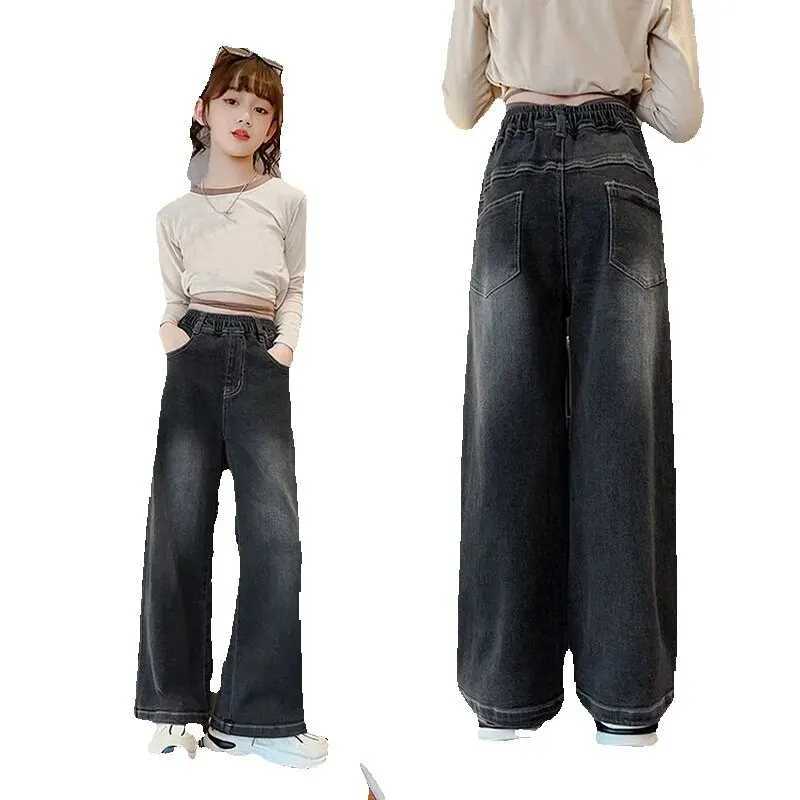 Teenage girl wide leg jeans spring 2024 childrens clothing loose oversized school children Trouthers blue girls pants W241227