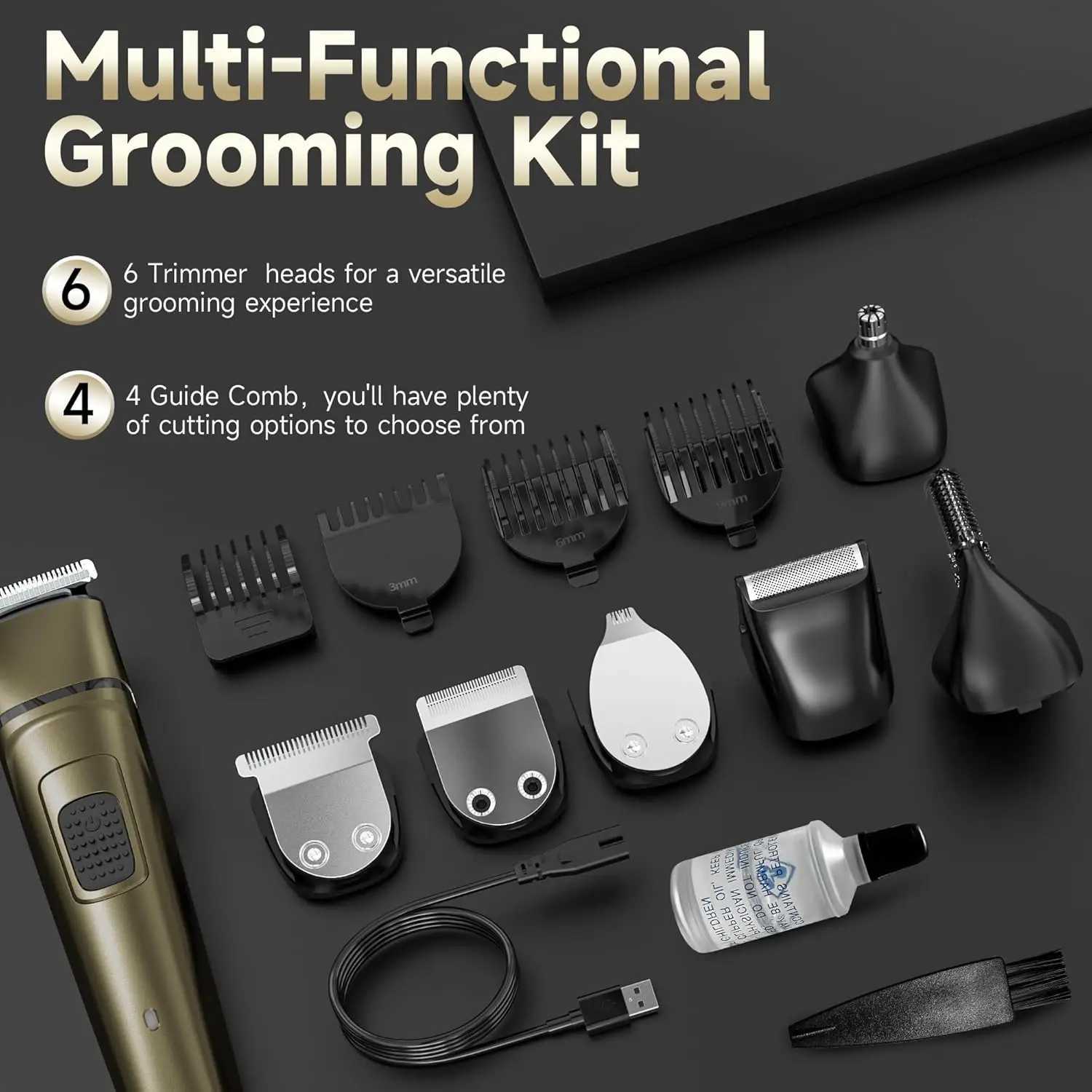 Sejoy 6 IN 1 Hair Trimmer for Men Electric Groin Hair Trimmer Cordless Beard Trimming Kit with Standing Charging Dock W241227