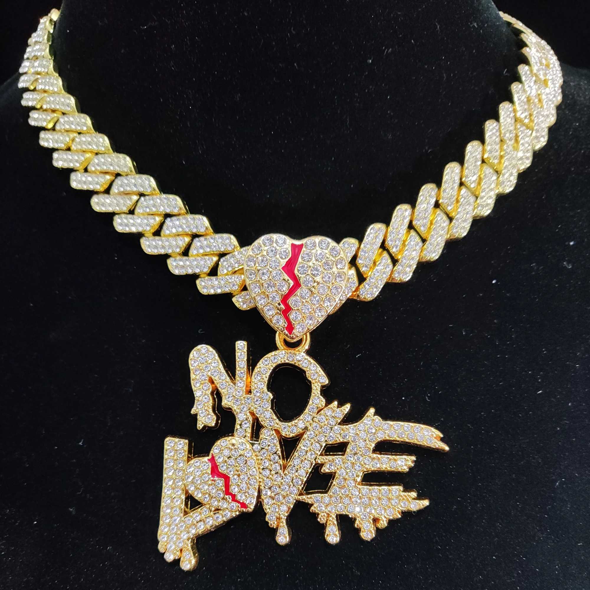 Men Women Hip Hop No Heart Pendant Necklace with 14mm Cuban Chain HipHop d Out Bling Hiphop Necklaces Fashion JewelryXJ241227