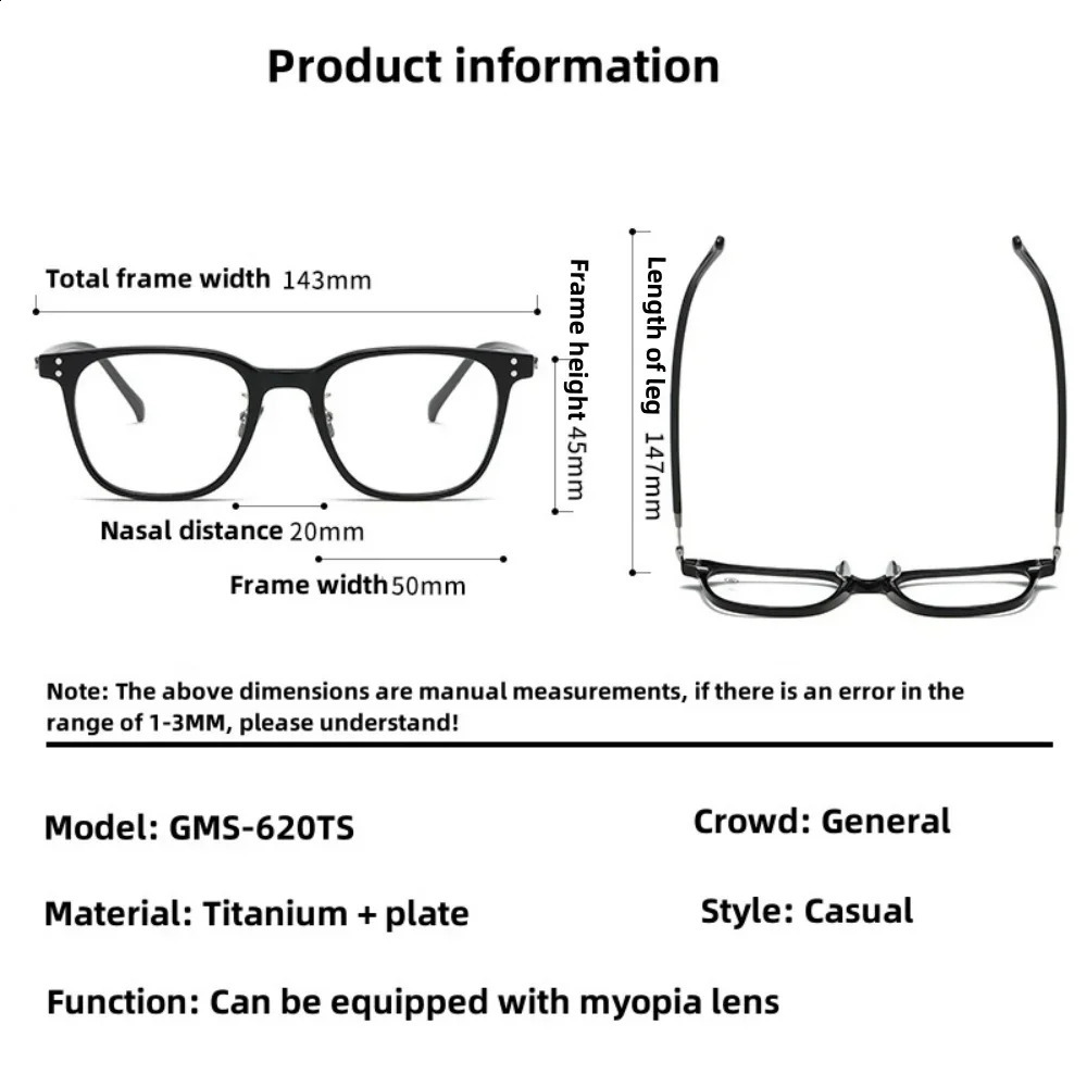 GMS-620TS mens handcrafted frames plate retro ladies optical frames myopia 241227