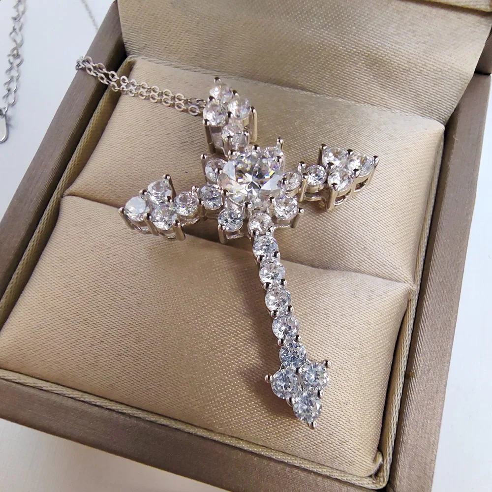 Luomansi 051CT D Color Cross Necklace Passed the Diamond Test S925 Silver Fine Jewelry Party Birthday Gift 241226
