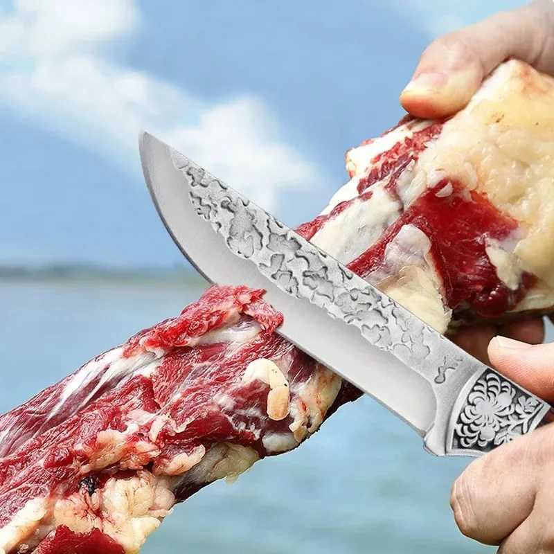 Stainless steel manual meat cutter forged but kitchen knife fruit stand fishing portable barbecue knife cover Y241227
