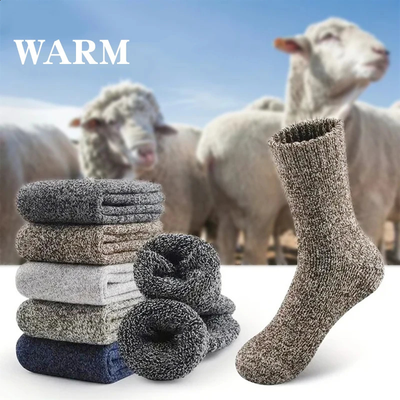 3 Pairs Winter Warm Thick Towel bottom Man Socks Wool Male Slipper Merino Against Cold Snow 3944 241227