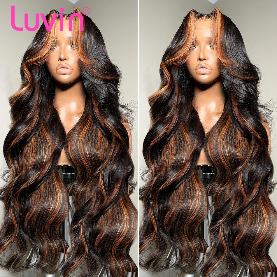 Luvin Ombre Highlight 13X4 Front Wig Human Hair 1B/30 Black Brown Body Wave Wigs Transparent Lace Brazilian For Women