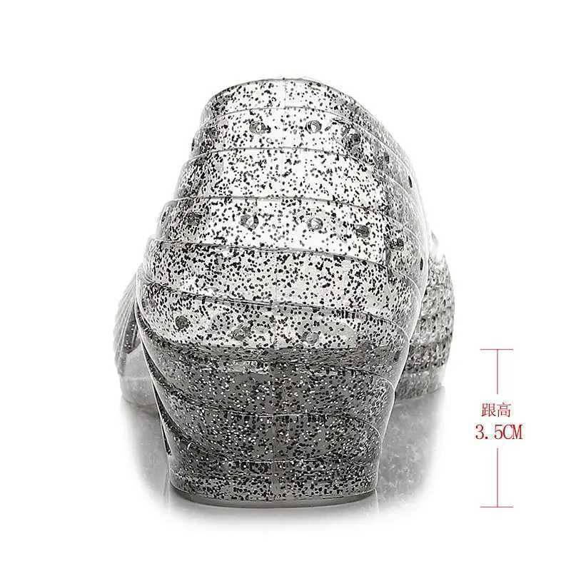 High Quality New Woman Shallow High Heel Crystal Shoes Womens Wedge Heel Sandals Jelly Breathable Slip-on mom Sandals T241227