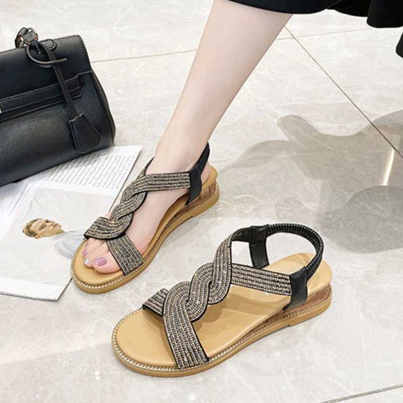 High Quality Womens Sandals Summer Stylish Open Toe Shoes Ladies Comfort Wedge Heels Bling Sandals Party Shoes Footwear Womens Sandals T241227