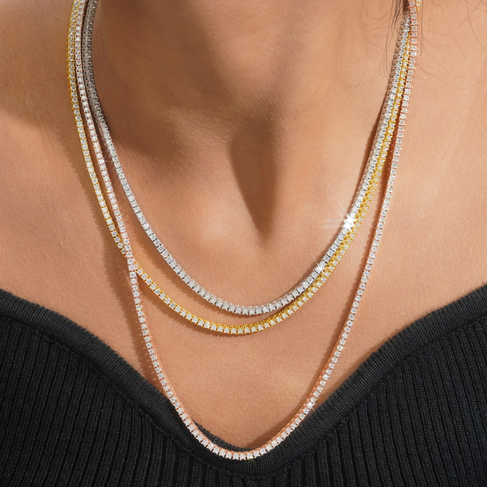 EWYA Full 2mm VVS Micro Tennis Chain for Women Men 925 Silver Passes Diamond Tester 16 18 20 24 inch Necklace Gift 241226