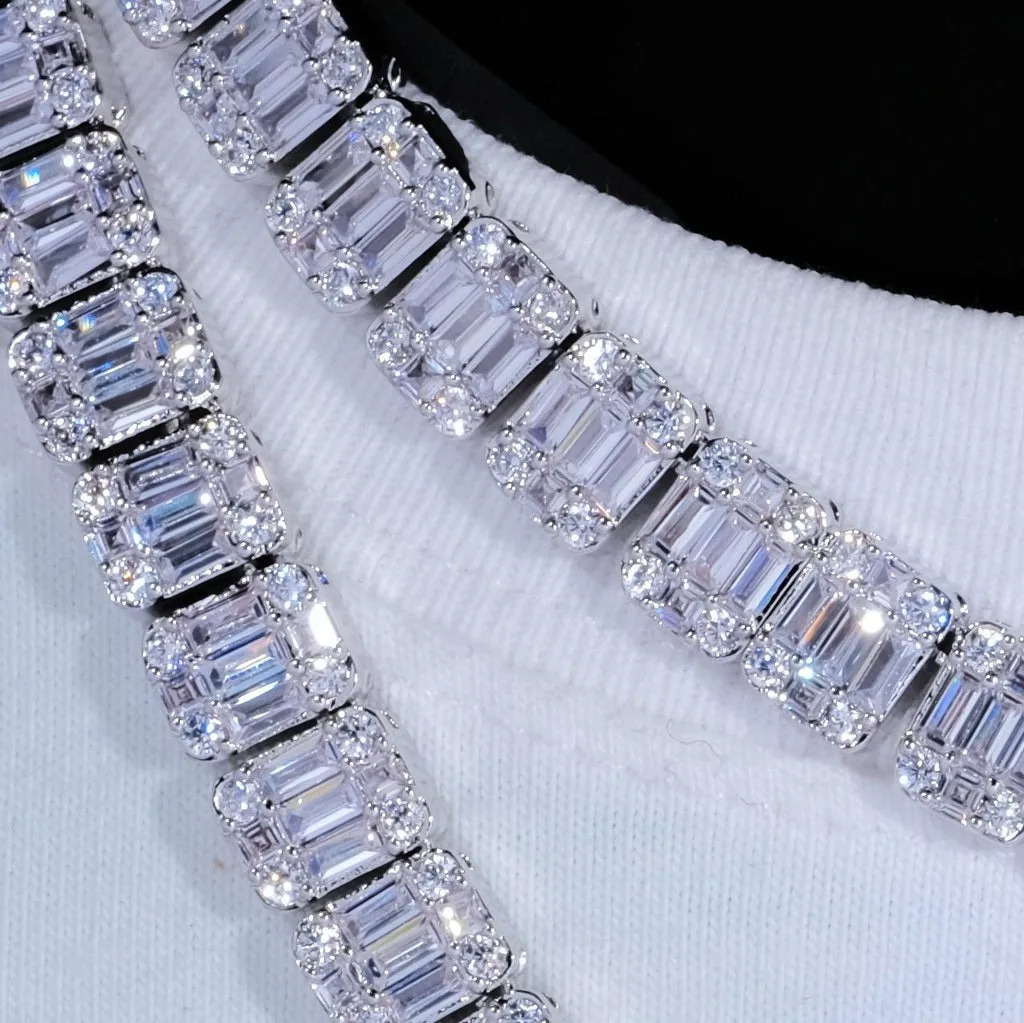 Custom 8mm Iced Square Baguette Tennis Chain White Gold Plated Diamond Cluster Tennis Necklace Hip Hop Jewelry 241226