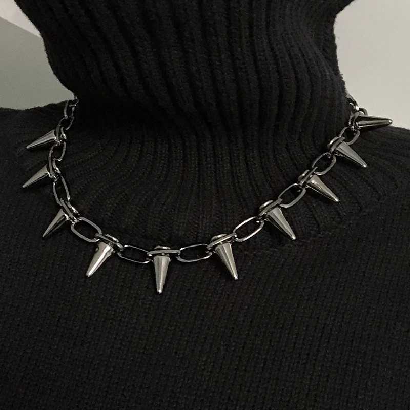 Korean Fashion Punk Gothic Harajuku Handmade Womens Necklace for Spike Rivet Female Chain Necklaces Exaggeration Rock ChokersXJ241227