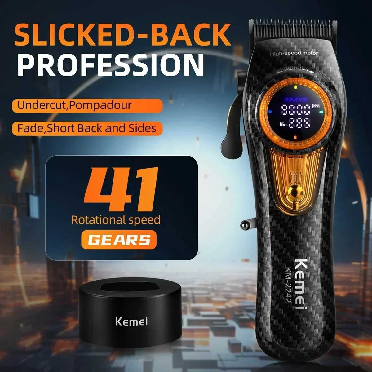 Kemei Hair Clipper Professional Hair Trimmer 9000 RPM Haircut Machine Electric Brushless Motor Barber Machine for Men KM-2242 W241227