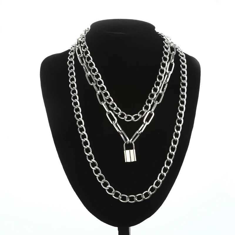 Layered Chain Necklace Cool Lock Goth Accories Grunge Style Fairy Core Choker 2000s Aesthetic Y2k E Girl JewelryXJ241227