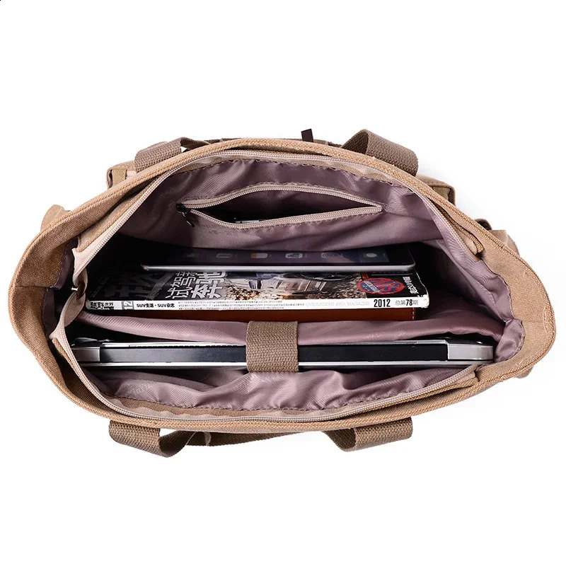 Canvas Fashion Mens Crossbody Bags Solid Color Multifunction Men Office Vintage Bag With Slit Pocket Shoulder 241225