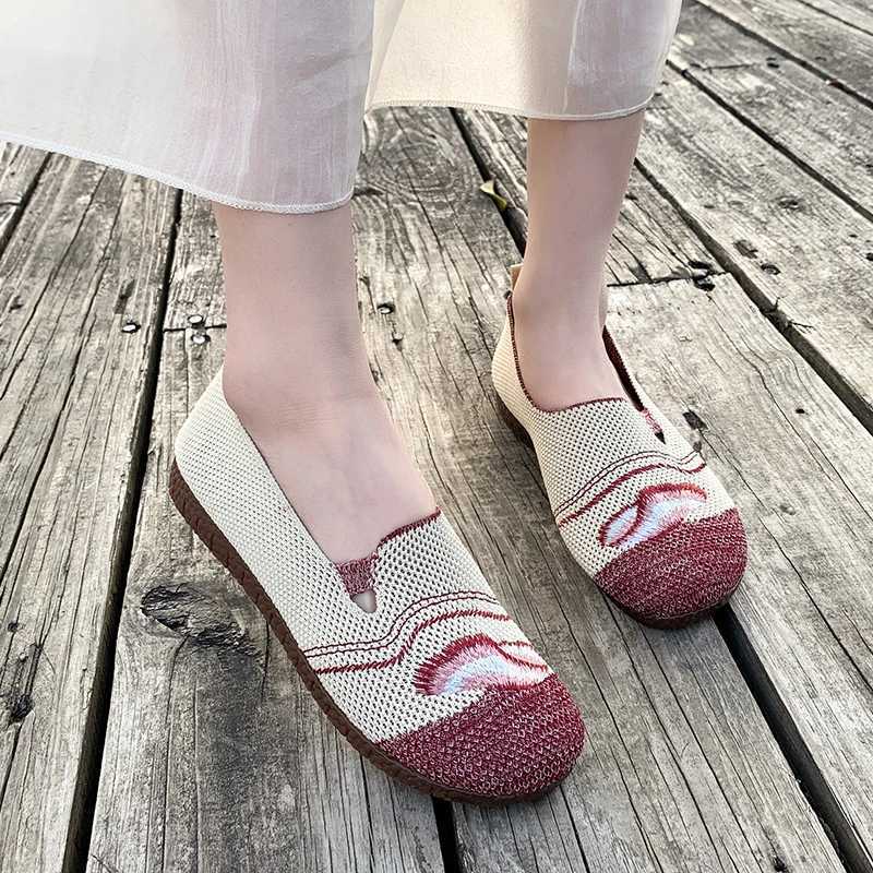 High Quality Loafers Womens Square Toe Breathable Slip on Square Toe Mesh Women Flats Shoes Soft Bottom Knit Ballet Flats Shoes T241227