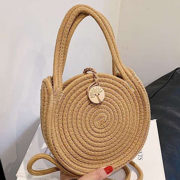 Beach Vacation Woven Women's Spring And Summer New Style, Hand-Held Small Round Bag, Casual Versatile Single Shoulder Crossbody Bag