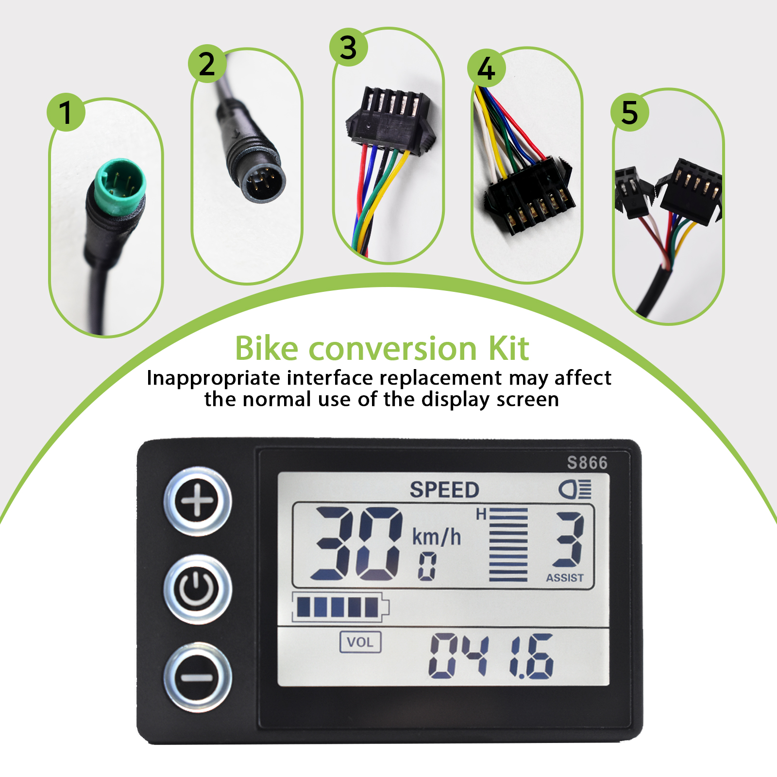 Electric Bike LCD Display Meter S866 with USB & UART Connectivity for Mountain eBike Accessories