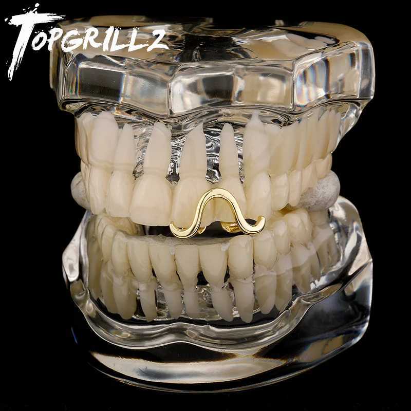 TOPGRILLZ Hip Double Tooth Cs Gold Color Grillz Unisex Top Dental Grill Teeth Cs Halloween Cosplay Gift W241227