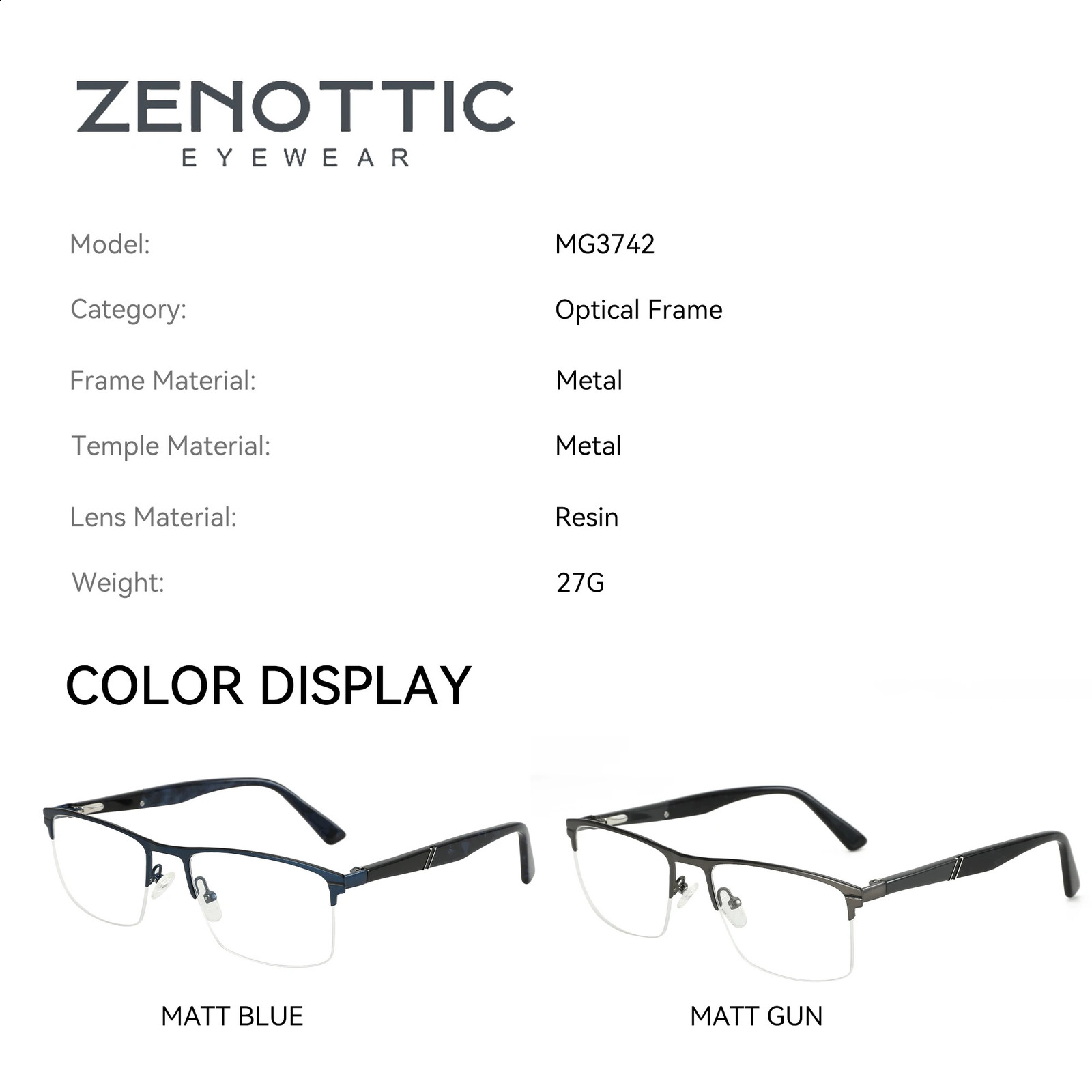 ZENOTTIC Arrivals Alloy Glasses Thick Frame Half Rimless Eyewear Fashion Non-Prescription Square Eyeglasses for Men 241227