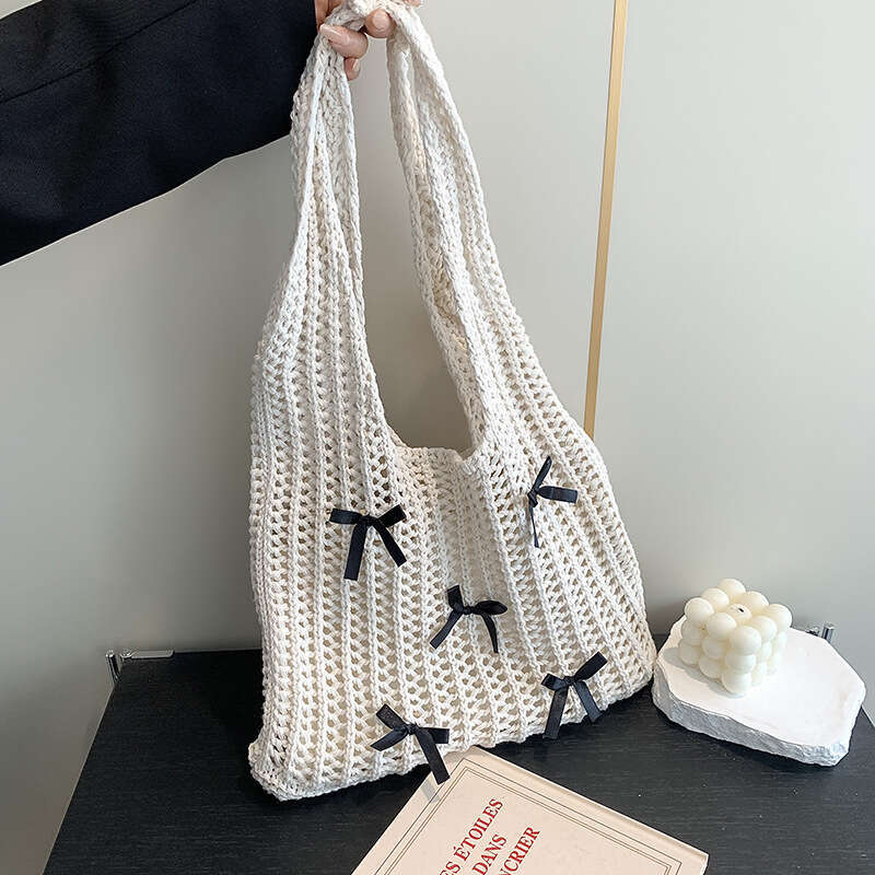 Lazy Wind Women's New Cute Bow Knitted Large Capacity Single Shoulder Underarm Bag