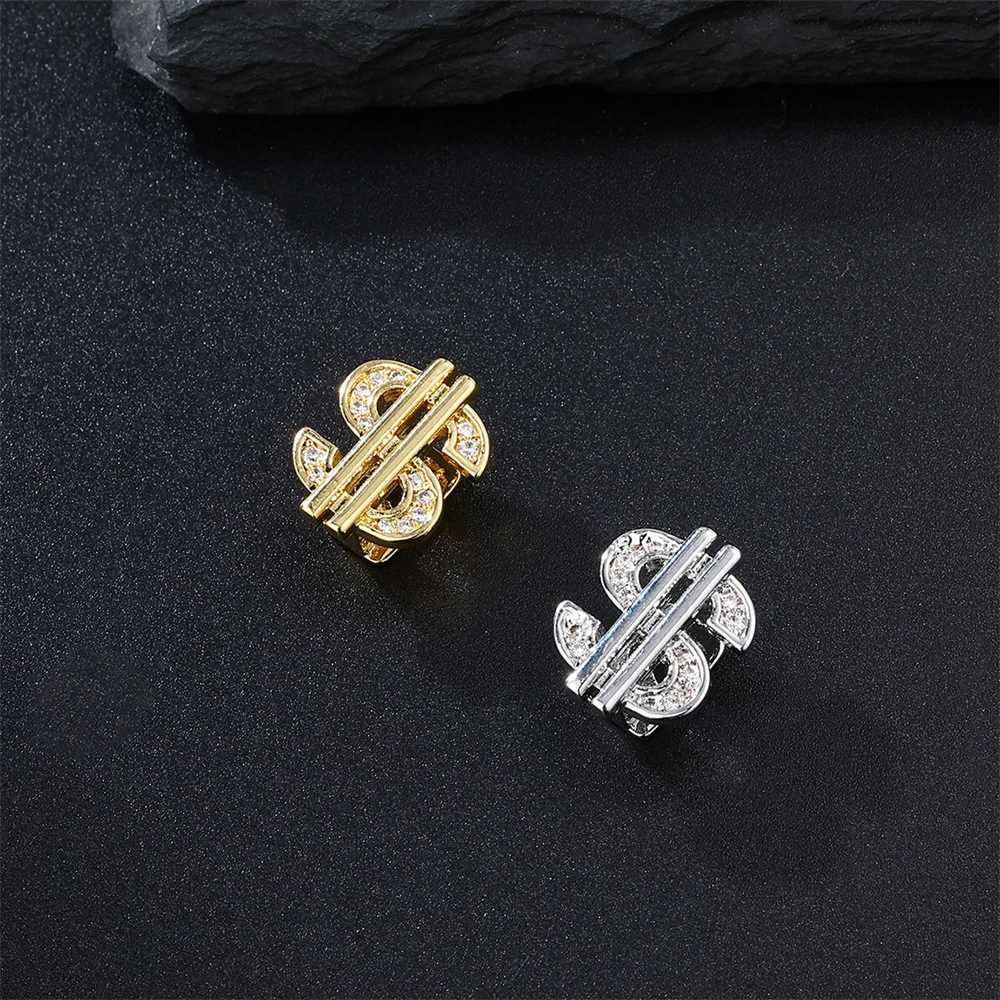 D Z Hip Hop 2pcs/lot Single Dollar Teeth Grillz For Men Women d Out Cubic Zircon Dental Grills Tooth Cs Party Bo Jewelry W241227