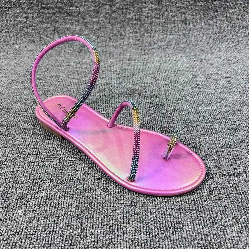 High Quality Summer Flat Rhinestone Sandals Womens Fashion Outwear Plus Size Beach Casual Slip on Roman Sandals Womens Sandals T241227