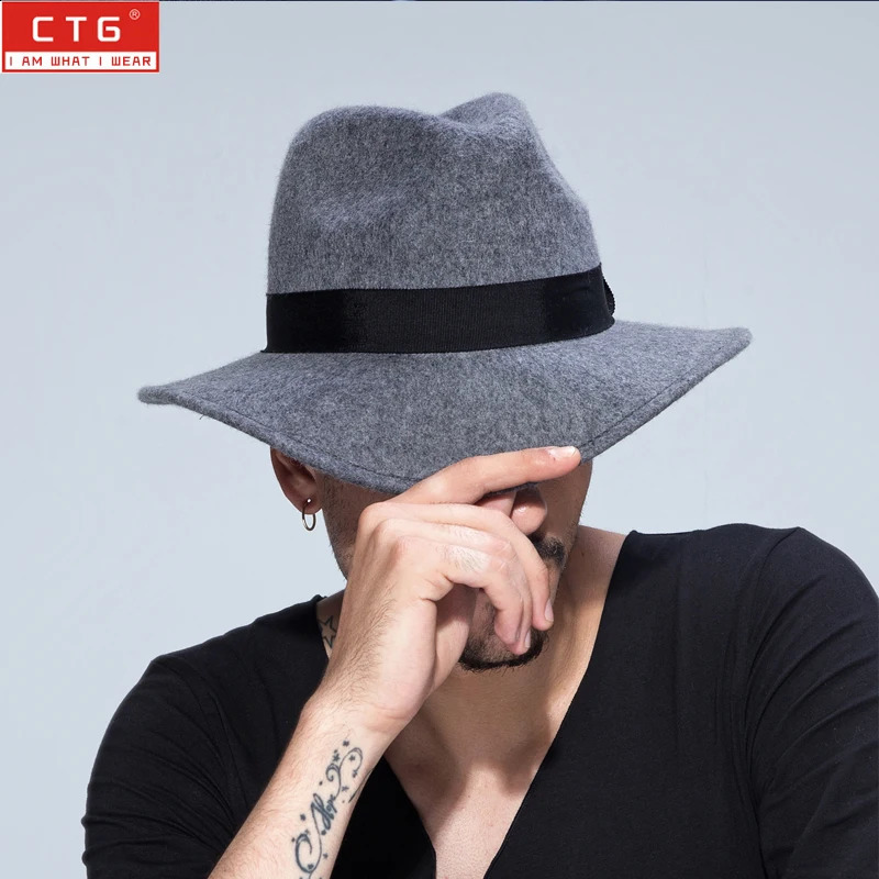 Male wool felt British Panama Jazz hat 100% wool fedora felt hat Black Panama hat Wide brim classic trilby hat B-1509 241226