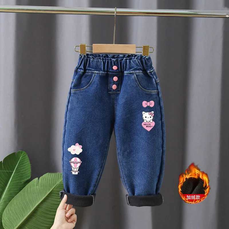 Baby Winter Jeans Children Thick Velvet Warm Denim Pants for Girls Slim Leggings Kids Blue Fleece Trousers 2024 New W241227