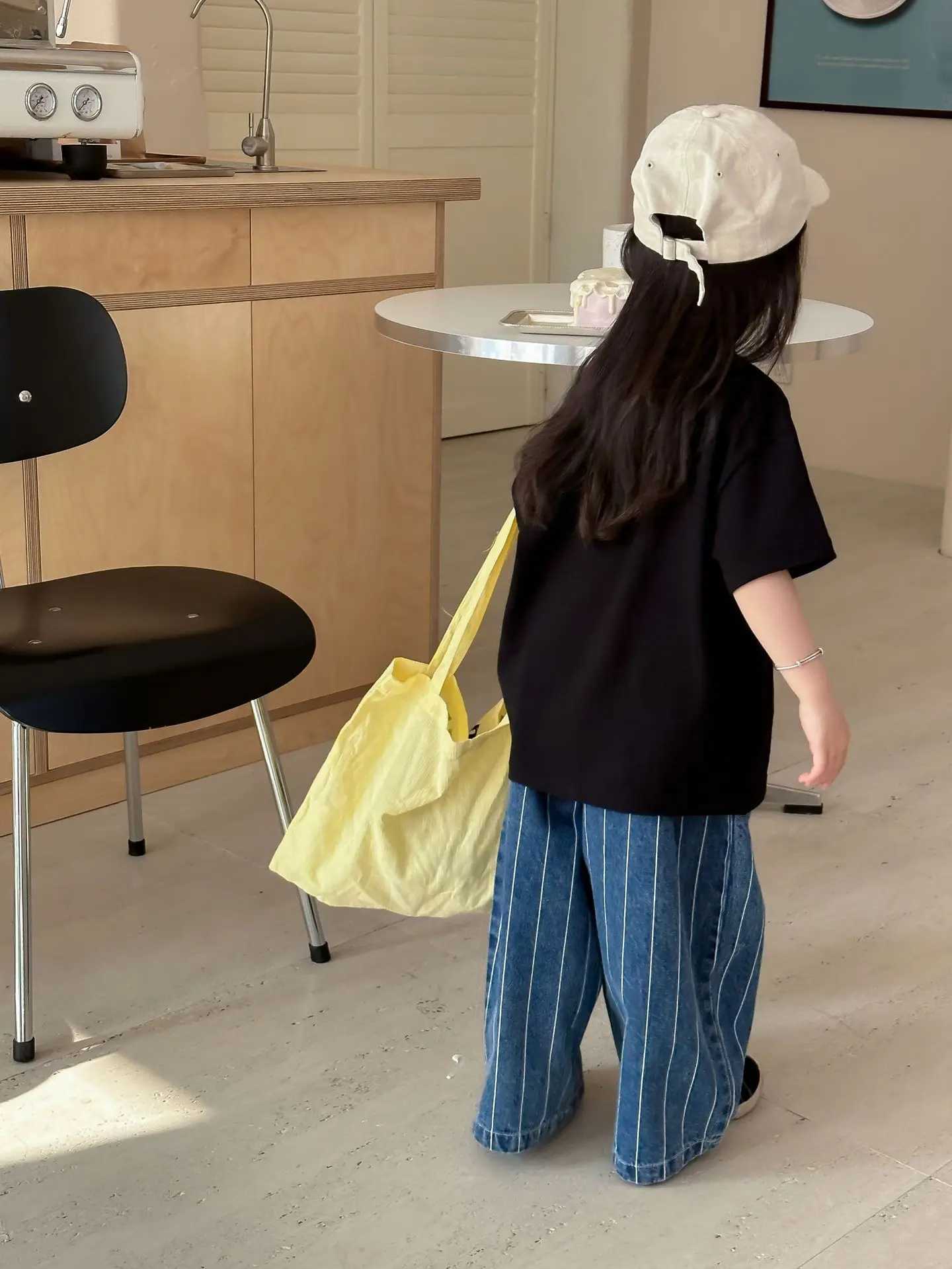 2024 Spring Summer Kids jeans fashion Boys Vertical stripes denim wide leg pants Girls loose casual Trousers W241227