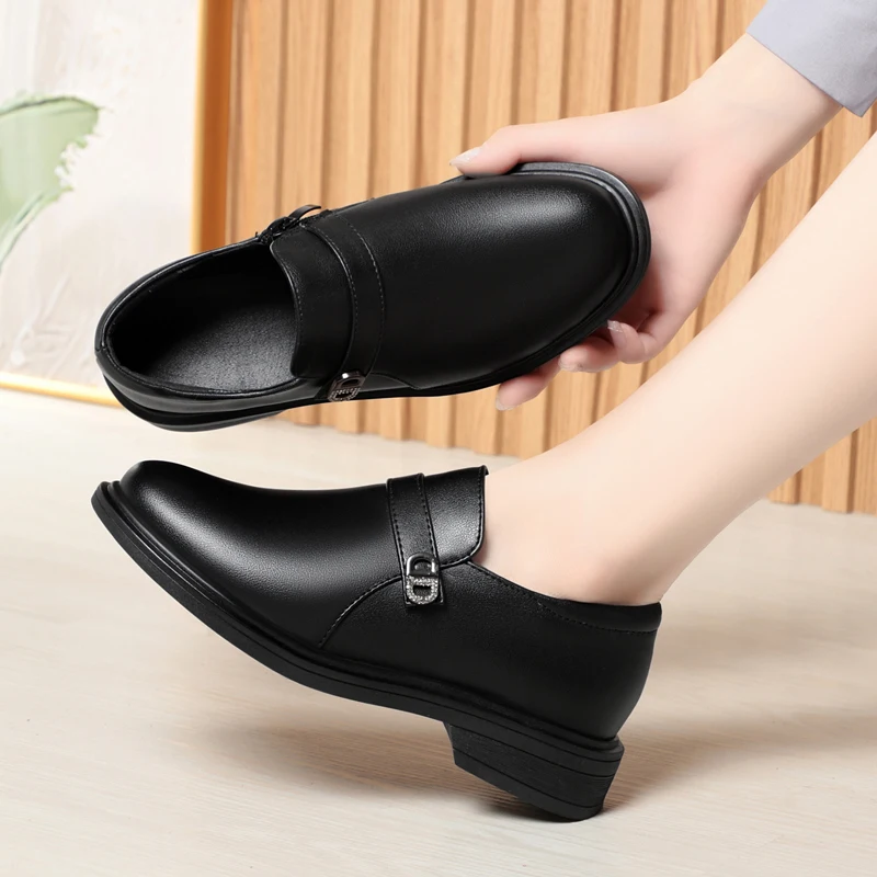 AIYUQI Women's Commuter Shoes Spring Genuine Leather Shoes Women's Large Size Non-slip Women's Shoes