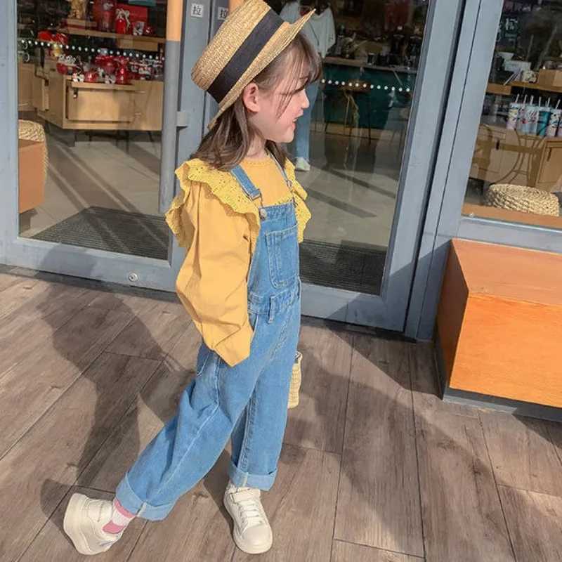 Girls jeans Spring and Autumn denim childrens full set Korean lace girls shirts Princess childrens casual clothing Preschool girls pants 2-7Y W241227