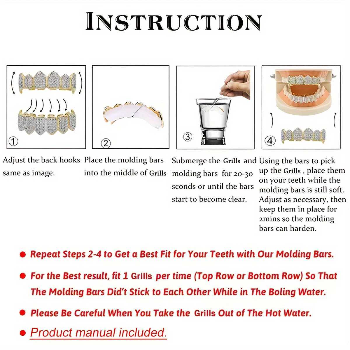 D Out cubic zirconia grille bracket punk 6/6 top bottom dental oral square grille vampire teeth C role-playing jewelry gift W241227