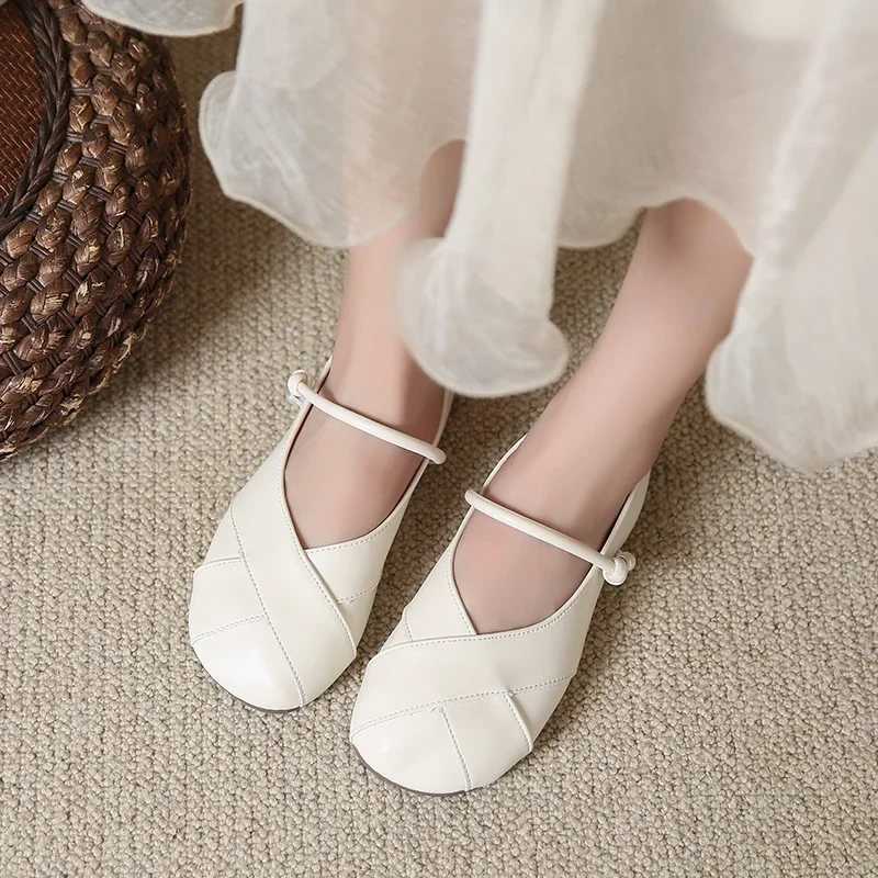 High Quality Women Leather Flats Shoes New Women Flat Footwear Spring Summer Mary Janes Casual Shoes Shallow Mouth Sandals T241227