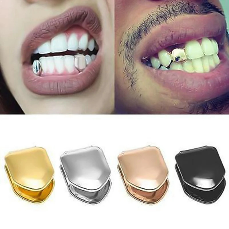 Gold Plated HipHop Single Tooth Cap Top Bottom Dental Grill Teeth Caps Halloween Cosplay 241225