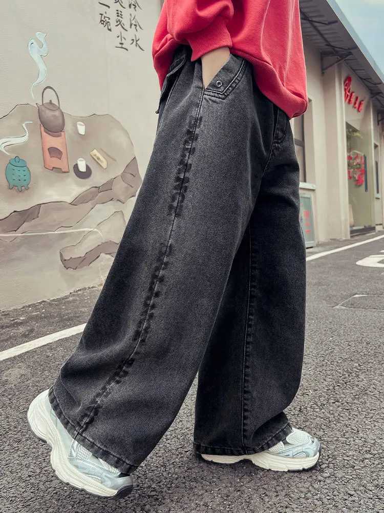 New Kids Casual Jeans for Spring Autumn Big Boy Child Fashion Vintage Trousers Cotton Sweatpants Teenage Baby Boys Clothes Jeans W241227