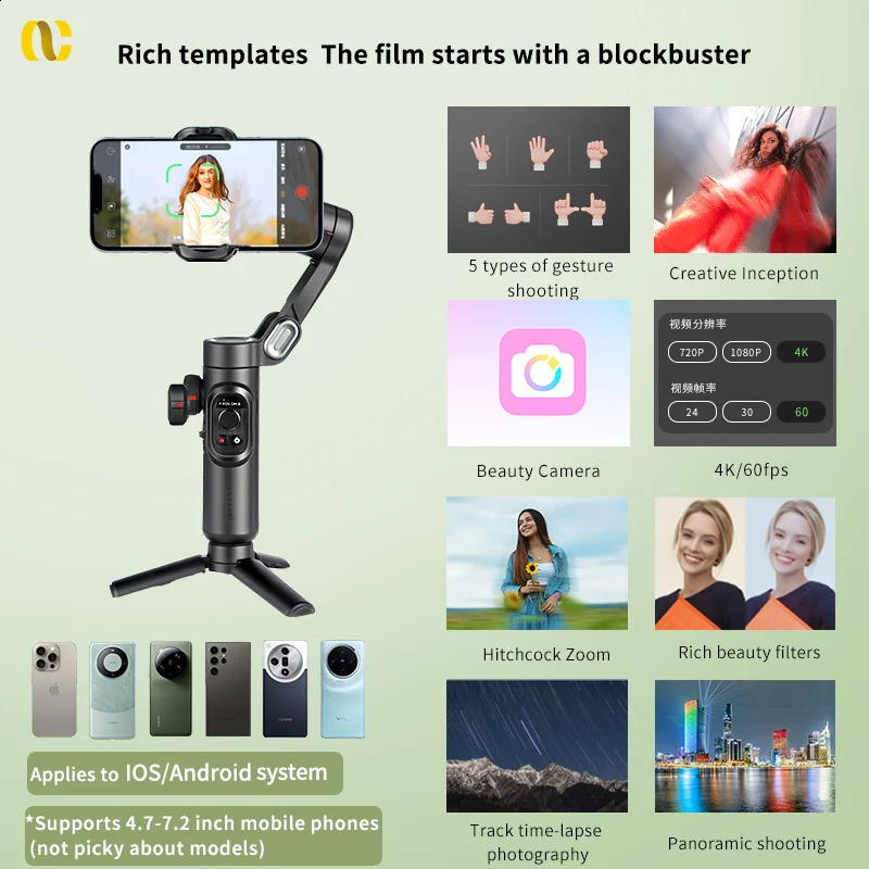 AOCHUAN Smart XE 3Axis Handheld Gimbal Stabilizer for Smartphone Android Face Tracking Tiktok Vlog Live Streaming 241220
