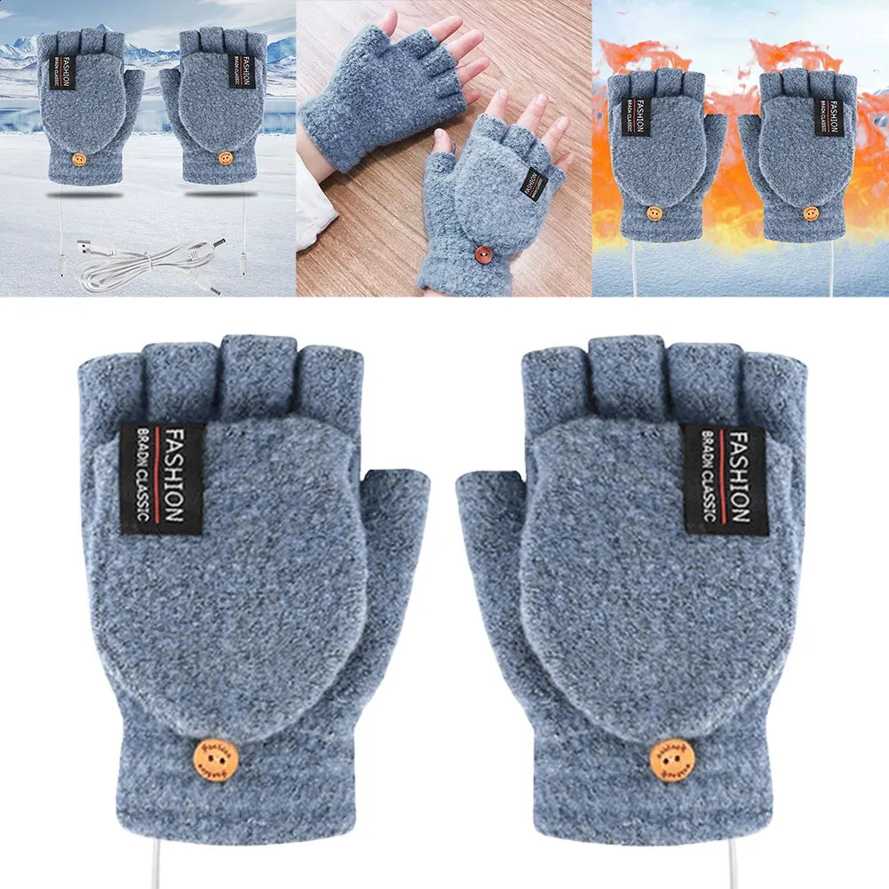 USB Electric Heated Gloves Adjustable Temperature Full Half Finger Warmer Touchscreen Electric Thermal Gloves Warm Winter Warmer 241227