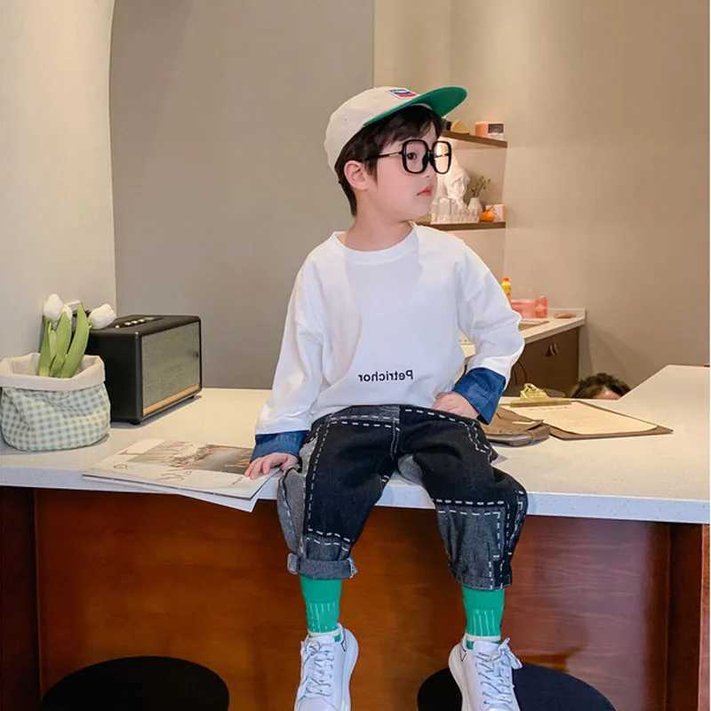 Boys and Girls Hip Hop Sle Japanese and Korean Irregular Trend Jeans Loose Casual Comfortable Autumn/Winter New Collection Trouser W241227