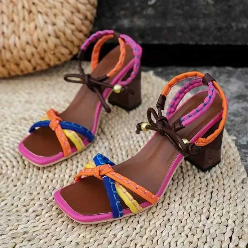 High Quality Brazil FAshion luxury Twist Woven Sandals Color Blocking Womens Shoes Thick with High Heel Sandals Female Casual T241227