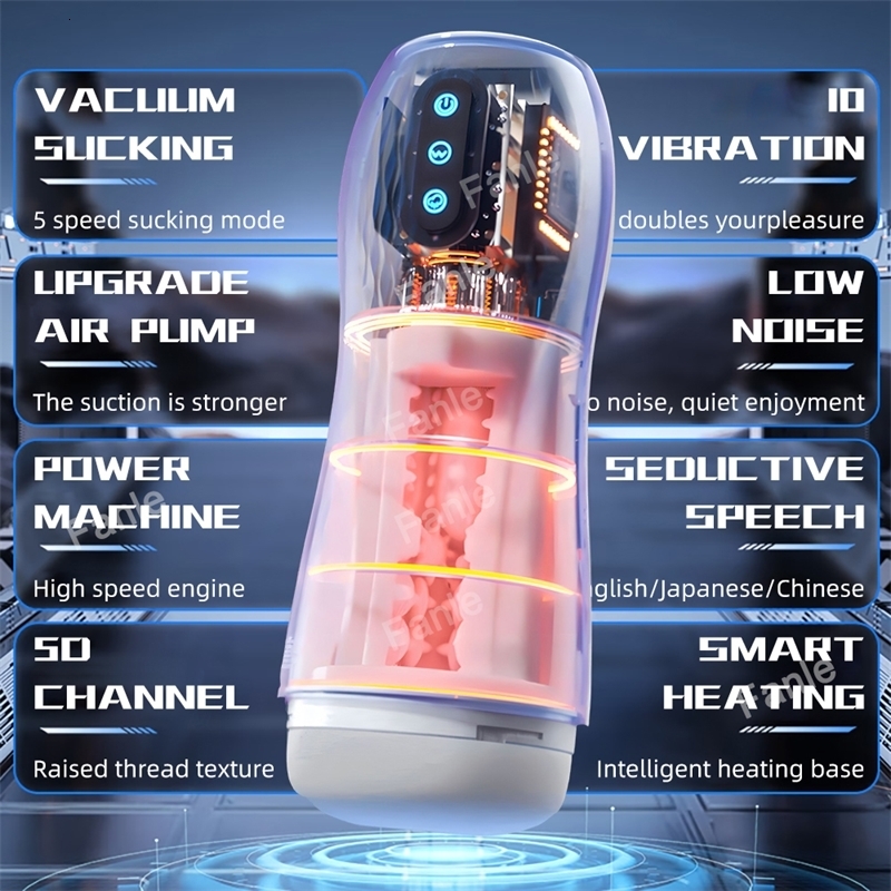 Automatic Sucking Male Masturbator Vibration Blowjob Machine Heating Pussy Penis Pump Masturbation Cup Sex Toys for Men Supplies w241226