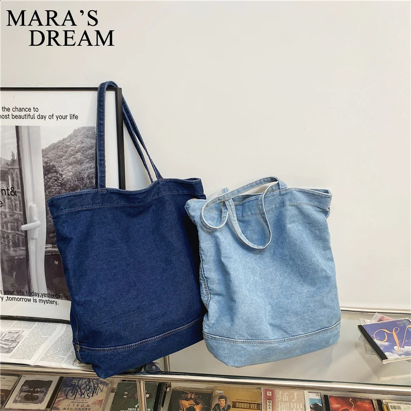 Maras Dream Denim Shoulder Bag Large Capacity Hand For Woman Supermarket Shopping Travel Casual Women Handbag 241225