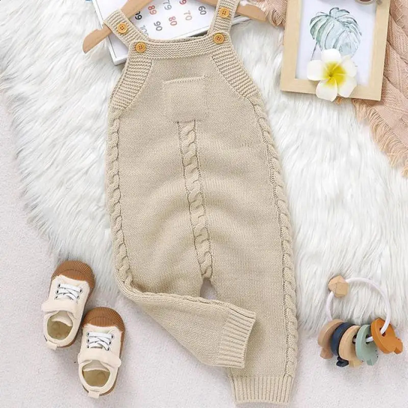 Autumn Baby Clothes Fashion born Knitted Twist Suspenders Romper Boy Girl Solid Sleeveless Jumpsuit Kid Casual One-piece 241226