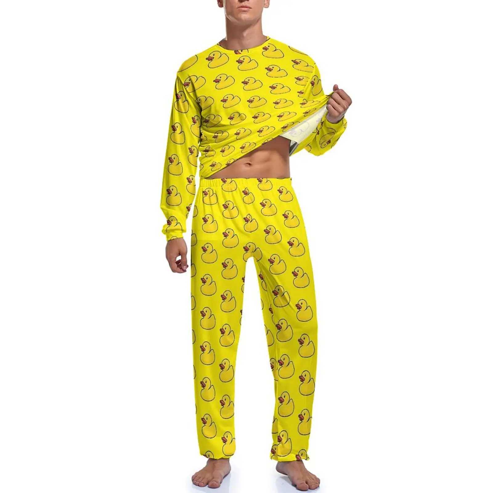 Rubber Ducks in Yellow Pajamas Spring 2 Pieces Cool Pajama Sets Man Long-Sleeve Room Graphic Home SuitXJ241227