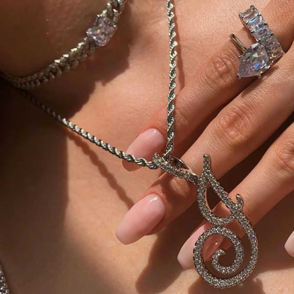 Bling Crystal Initial Cursive Letters Pendant Zircon Necklace For Women Men Stainl Steel Cuban Chain Necklace Hip Hop JewelryXJ241227