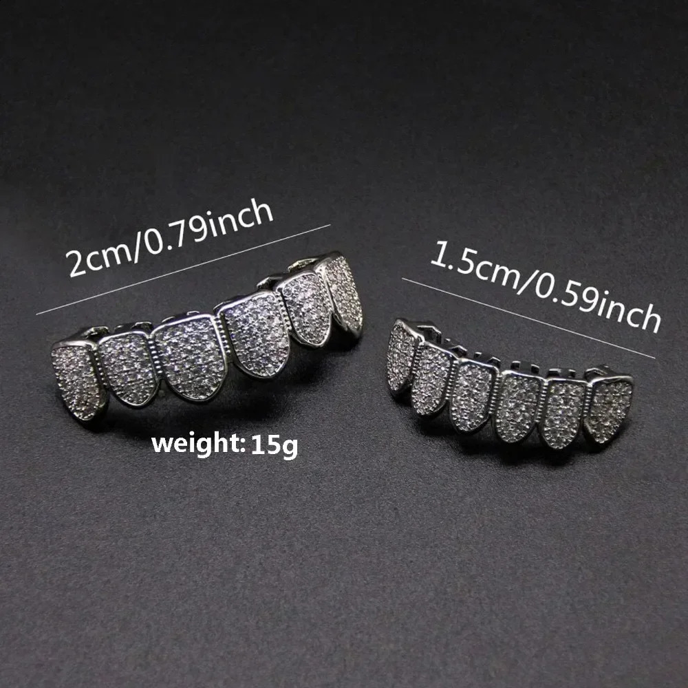Teeth Set for Unisex Top Bottom Mouth Silver Color Grills Tooth Cap Removable Dental Fashion Body Jewelry 241225