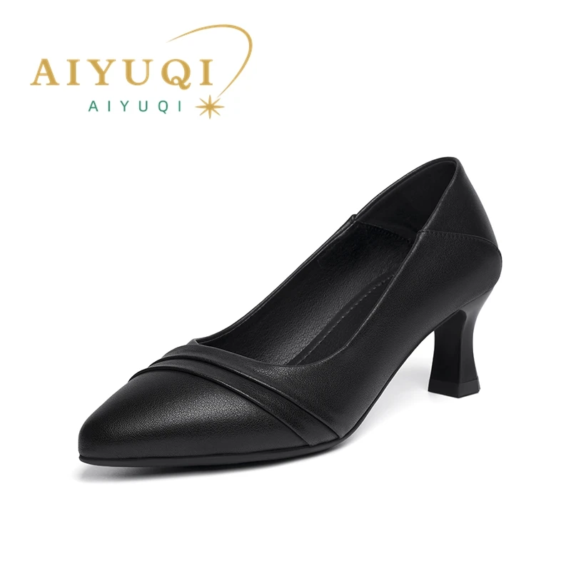 AIYUQI Women's Dress Shoes Genuine Leather Spring Women Daily Shoes Shallow Mouth Pointed Toe Stiletto Women Shoes
