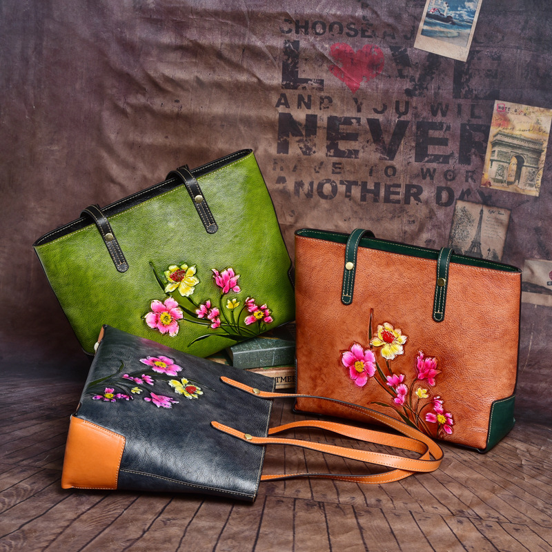 2023 New Women's Head Layer Tote Single Shoulder Multi functional Cow Leather Bag