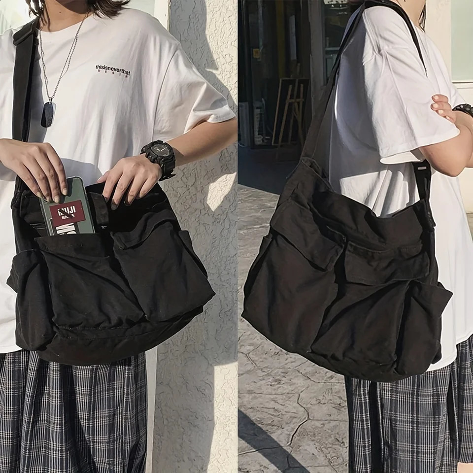 Workwear Canvas Shoulder Bag Large Capacity Retro Messenger Bag Student Class Messenger Bag241226
