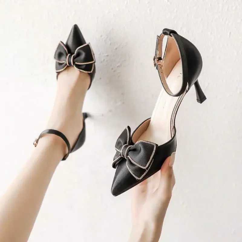 New Arrival Mid high heels womens shoe trend toe butterfly slim high heels elegant wedding dress wedding party white designer T250409