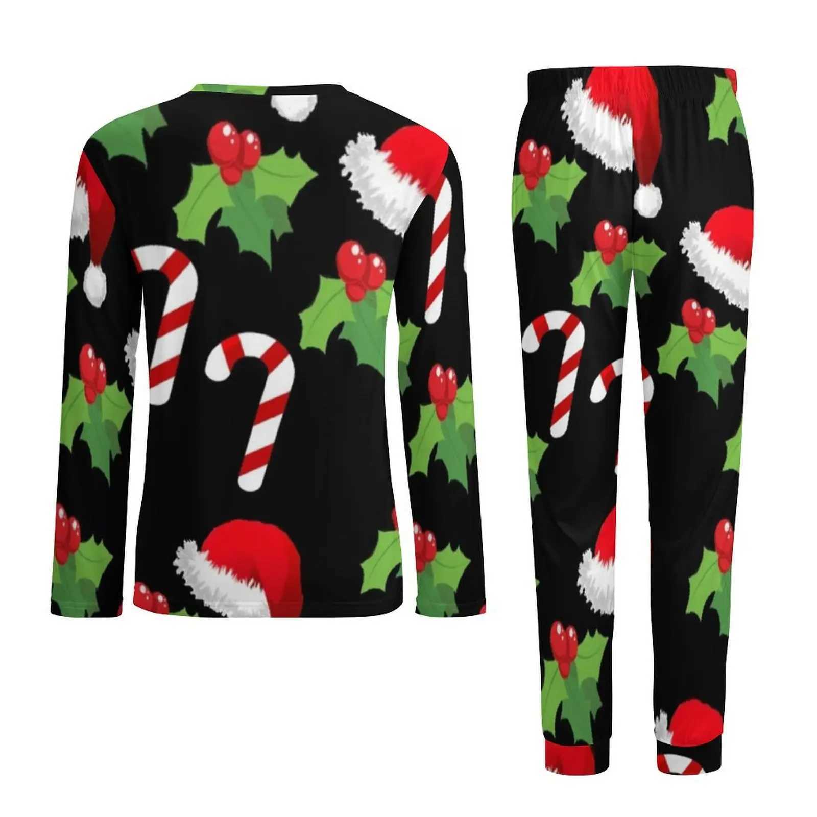 Christmas Hat Print Pajamas Daily Cartoon Christmas Bedroom Nightwear Male 2 Pieces Custom Long Sleeves Big Size Pajamas SetXJ241227