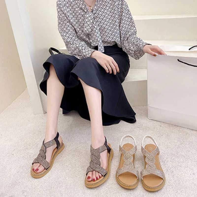 High Quality Womens Sandals Summer Stylish Open Toe Shoes Ladies Comfort Wedge Heels Bling Sandals Party Shoes Footwear Womens Sandals T241227