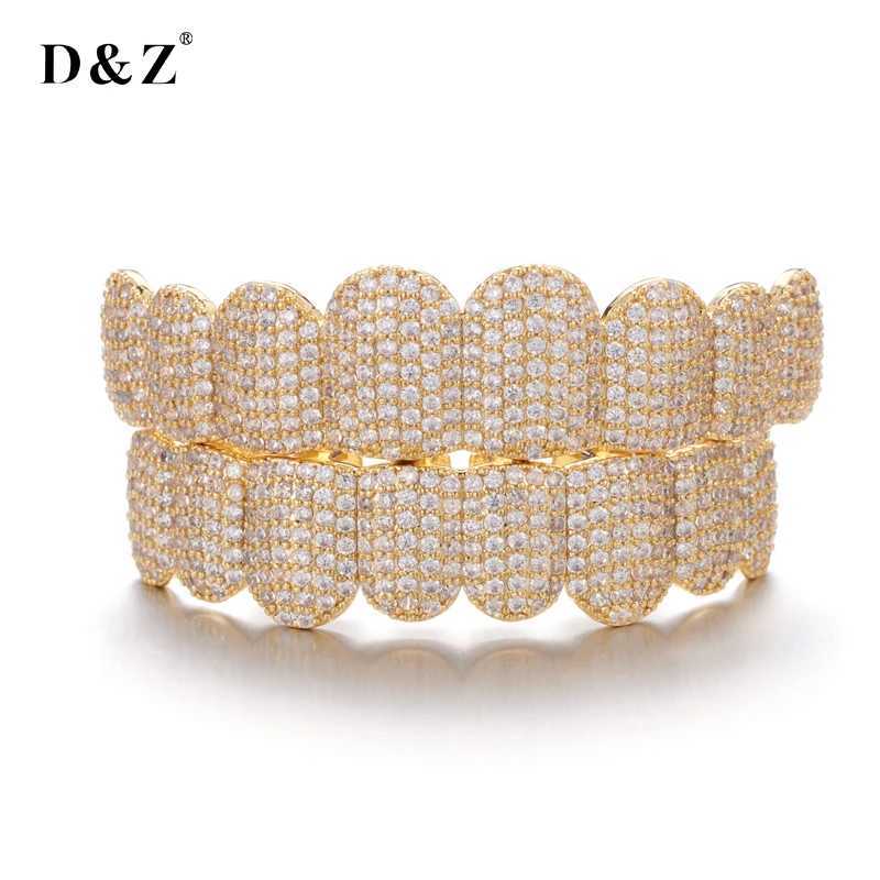 D Z Sparkling Cubic Zirconia Grilz Set Suitable for Neutral Style Upper and Lower Removable Dental Gold Silver Fashion Jewelry W241227